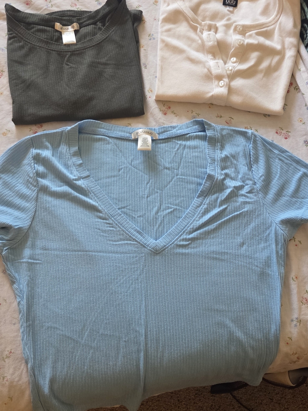Bozzolo Light Blue Ribbed V-Neck Tank Top, JUNIOR SZ